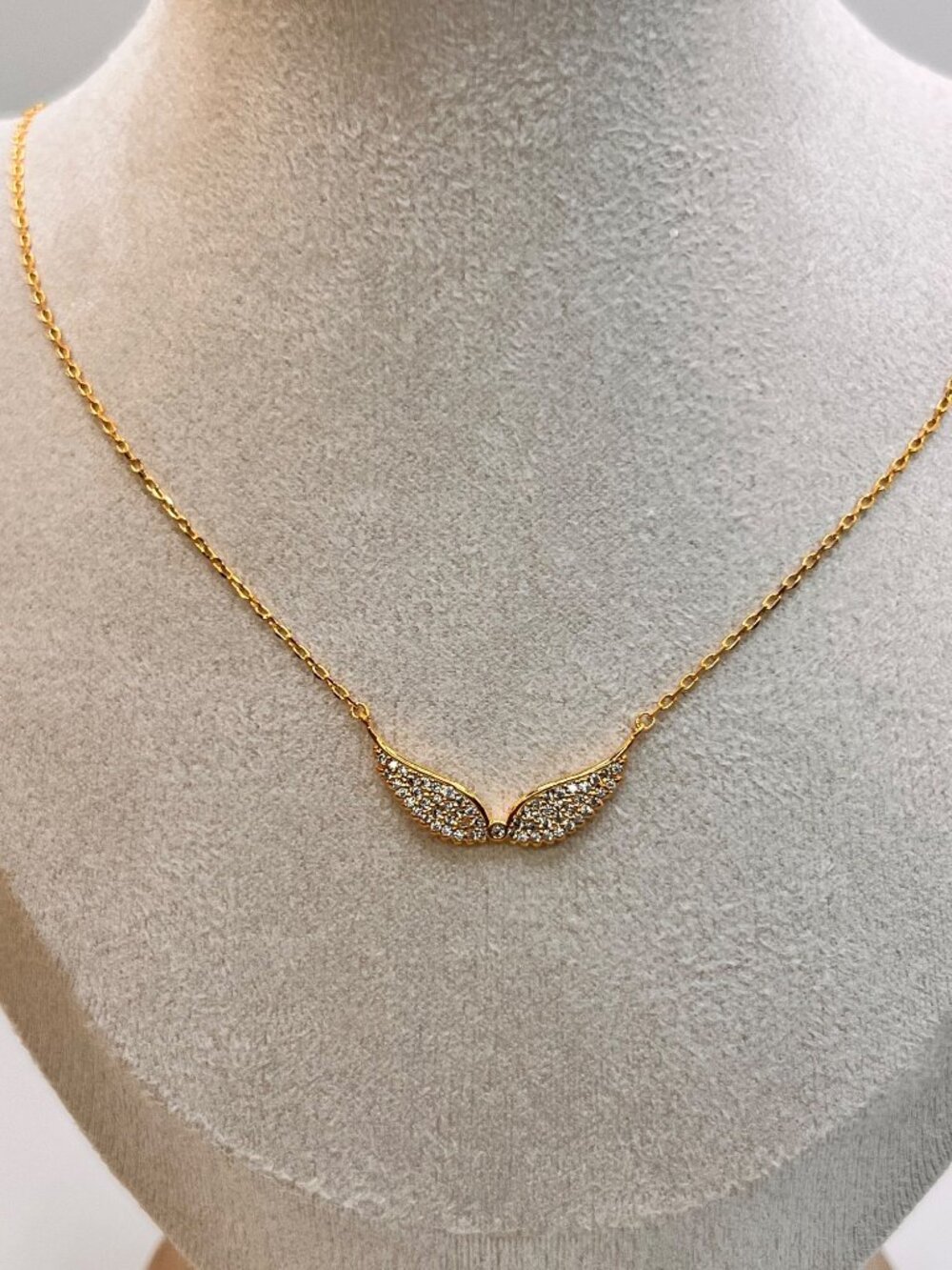 Handmade Stainless Steel Pave Angel Wing Necklace
